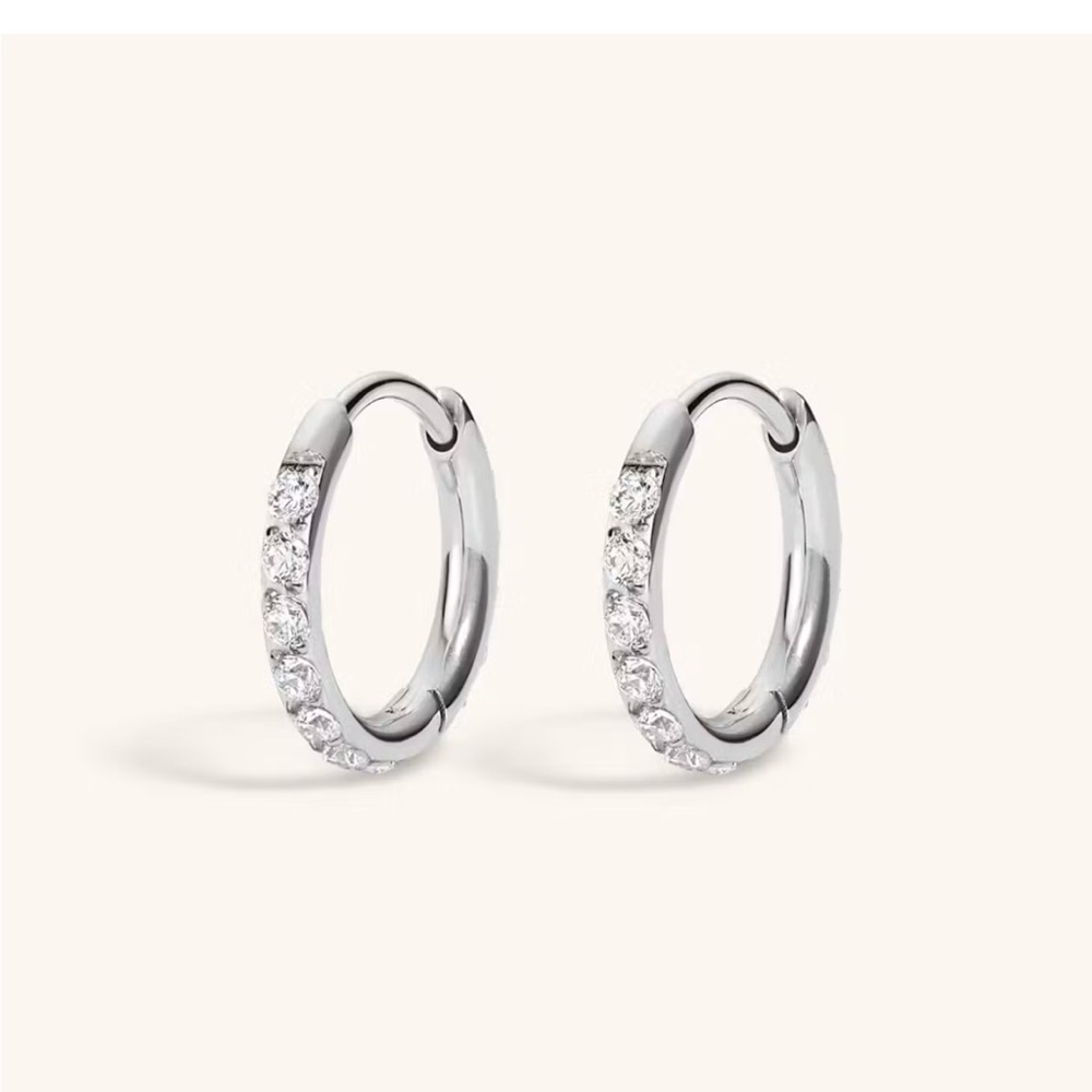 Maison Miru Huggie Silver Hoop Earrings with Crystals